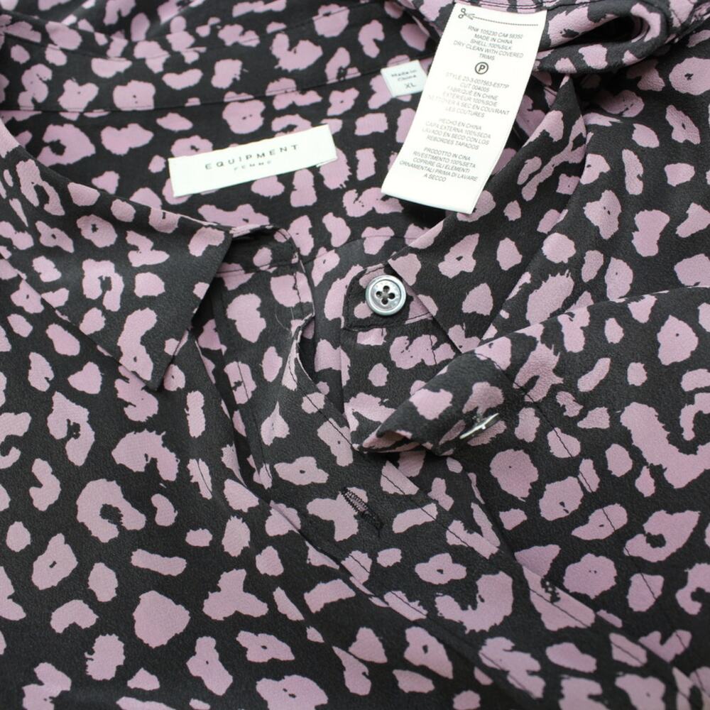 XL Equipment Femme Leema with Pocket 100% SILK Blouse AnimalPrint - Picture 8 of 11